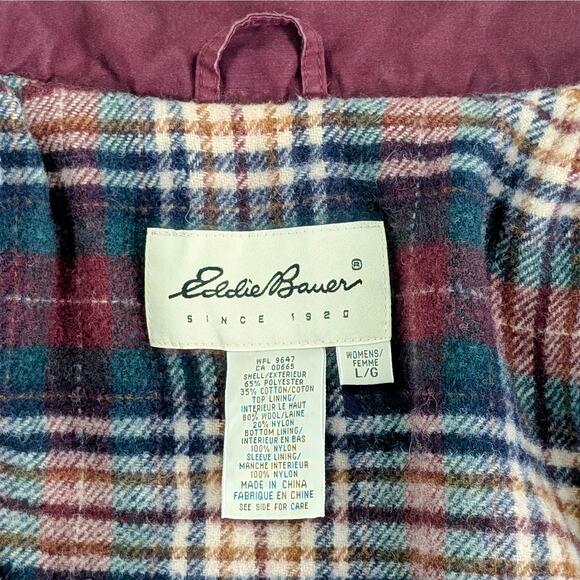 Vintage 90s Eddie Bauer Wool Lined Chore Coat Utility Parka Maroon Red Large EUC - Picture 13 of 16